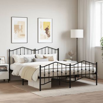 Cama Matrimonial | Cama Para Adultos | Estructura De Cama Cabecero Y Pie De Cama Metal Negro 183x213cm Cfw256297