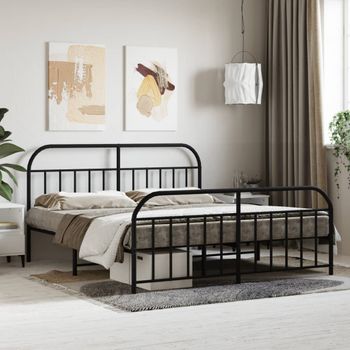 Cama Matrimonial | Cama Para Adultos | Estructura De Cama Cabecero Y Pie De Cama Metal Negro 183x213cm Cfw696446