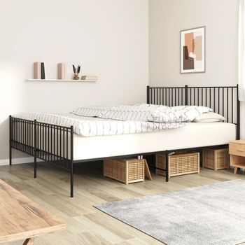 Cama Matrimonial | Cama Para Adultos | Estructura De Cama Cabecero Y Pie De Cama Metal Negro 183x213cm Cfw984898