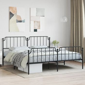 Cama Matrimonial | Cama Para Adultos | Estructura De Cama Cabecero Y Pie De Cama Metal Negro 193x203cm Cfw905853