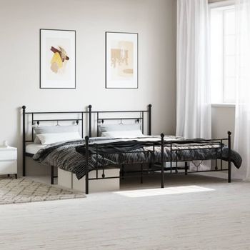 Cama Matrimonial | Cama Para Adultos | Estructura De Cama Cabecero Y Pie De Cama Metal Negro 193x203cm Cfw735319