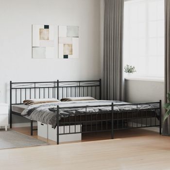 Cama Matrimonial | Cama Para Adultos | Estructura De Cama Cabecero Y Pie De Cama Metal Negro 193x203cm Cfw926674