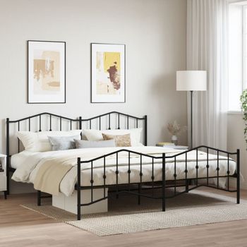 Cama Matrimonial | Cama Para Adultos | Estructura De Cama Cabecero Y Pie De Cama Metal Negro 193x203cm Cfw844675