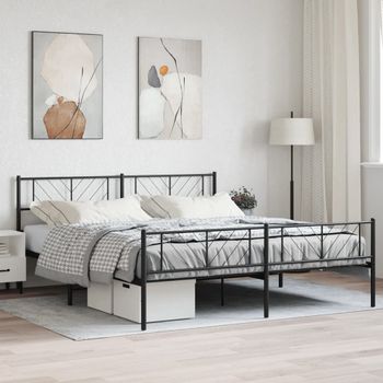 Cama Matrimonial | Cama Para Adultos | Estructura De Cama Cabecero Y Pie De Cama Metal Negro 193x203cm Cfw952947