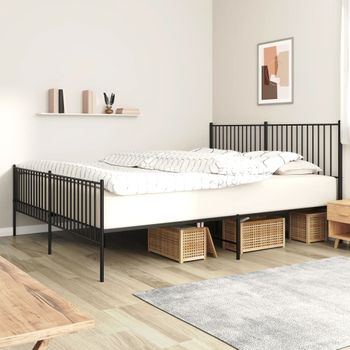 Cama Matrimonial | Cama Para Adultos | Estructura De Cama Cabecero Y Pie De Cama Metal Negro 193x203cm Cfw621686