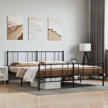 Cama Matrimonial | Cama Para Adultos | Estructura De Cama Cabecero Y Pie De Cama Metal Negro 193x203cm Cfw575118