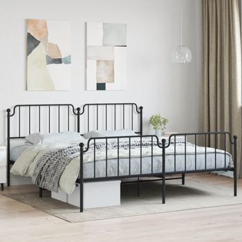 Cama Matrimonial | Cama Para Adultos | Estructura De Cama Cabecero Y Pie De Cama Metal Negro 200x200cm Cfw414575