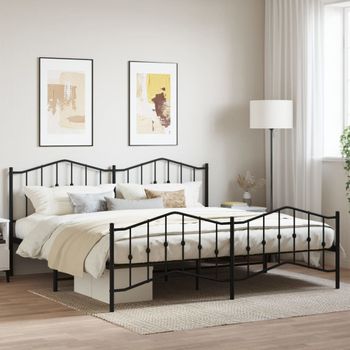 Cama Matrimonial | Cama Para Adultos | Estructura De Cama Cabecero Y Pie De Cama Metal Negro 200x200cm Cfw308777