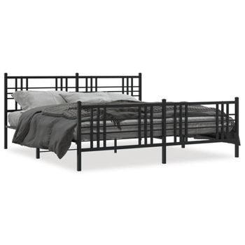 Cama Matrimonial | Cama Para Adultos | Estructura De Cama Cabecero Y Estribo Metal Negro 200x200 Cm Cfw109998