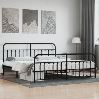 Cama Matrimonial | Cama Para Adultos | Estructura De Cama Cabecero Y Pie De Cama Metal Negro 200x200cm Cfw971615