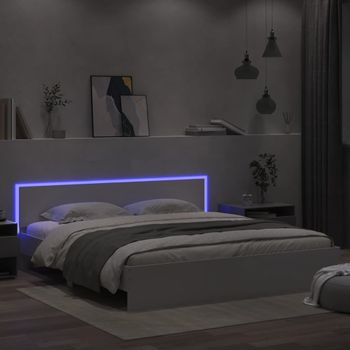 Cama Matrimonial | Cama Para Adultos | Estructura De Cama Cabecero Y Luces Led Blanca 180x200 Cm Cfw361460