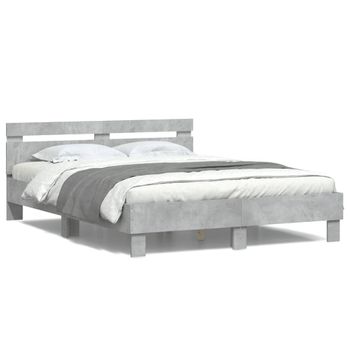 Cama Matrimonial | Cama Para Adultos | Estructura De Cama Cabecero Y Luces Led Gris Hormigón 150x200cm Cfw966791