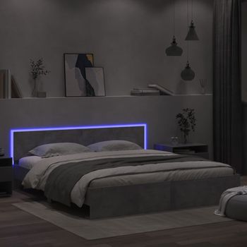 Cama Matrimonial | Cama Para Adultos | Estructura De Cama Cabecero Y Luces Led Gris Hormigón 200x200cm Cfw836114