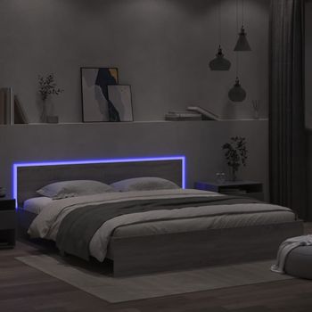 Cama Matrimonial | Cama Para Adultos | Estructura De Cama Cabecero Y Luces Led Gris Sonoma 180x200 Cm Cfw916715