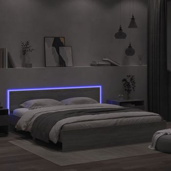 Cama Matrimonial | Cama Para Adultos | Estructura De Cama Cabecero Y Luces Led Gris Sonoma 200x200 Cm Cfw727834