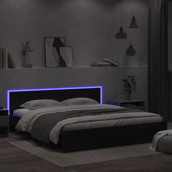 Cama Matrimonial | Cama Para Adultos | Estructura De Cama Cabecero Y Luces Led Negra 180x200 Cm Cfw370652