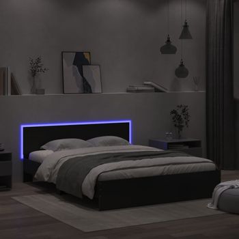 Cama Matrimonial | Cama Para Adultos | Estructura De Cama Cabecero Y Luces Led Negra160x200 Cm Cfw797564