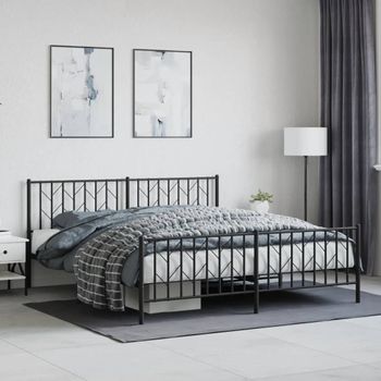 Cama Matrimonial | Cama Para Adultos | Estructura De Cama Cabecero Y Pie De Cama Metal Negro 183x213cm Cfw680575