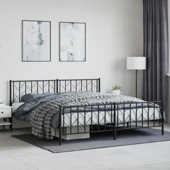 Cama Matrimonial | Cama Para Adultos | Estructura De Cama Cabecero Y Pie De Cama Metal Negro 193x203cm Cfw547701