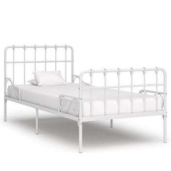 Cama Individual | Cama Para Adultos | Estructura De Cama Con Base De Listones Metal Blanco 90x200 Cm Cfw106349