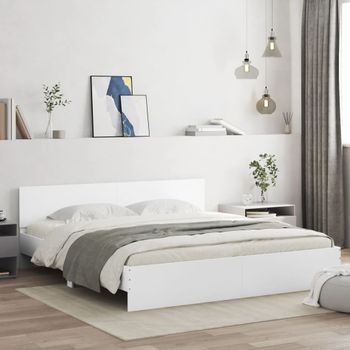 Cama Matrimonial | Cama Para Adultos | Estructura De Cama Con Cabecero Blanca 180x200 Cm Cfw896440