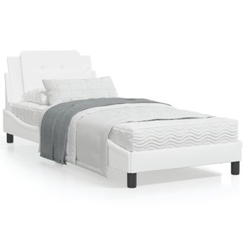 Cama Individual | Cama Para Adultos | Estructura De Cama Con Cabecero Cuero Sintético Blanco 80x200cm Cfw24996