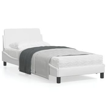 Cama Para Adulto | Cama Individual | Estructura De Cama Con Cabecero Cuero Sintético Blanco 90x190cm Cfw723383