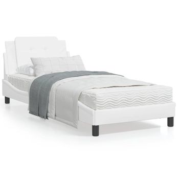 Cama Individual | Cama Para Adultos | Estructura De Cama Con Cabecero Cuero Sintético Blanco 90x200cm Cfw83355