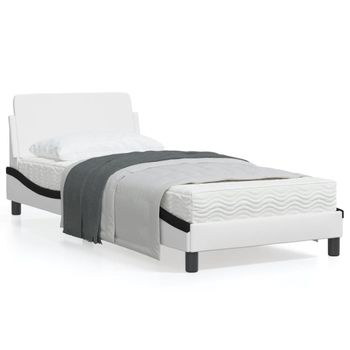 Cama Para Adulto | Cama Individual | Estructura De Cama Con Cabecero Cuero Sintético Blanco Y Negro Cfw287252