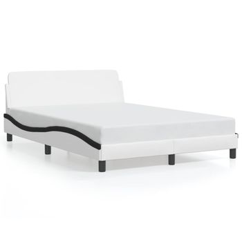 Cama Matrimonial | Cama Para Adultos | Estructura De Cama Con Cabecero Cuero Sintético Blanco Y Negro Cfw842999