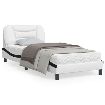 Cama Para Adulto | Cama Individual | Estructura De Cama Con Cabecero Cuero Sintético Blanco Y Negro Cfw664776