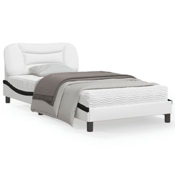 Cama Para Adulto | Cama Individual | Estructura De Cama Con Cabecero Cuero Sintético Blanco Y Negro Cfw362553