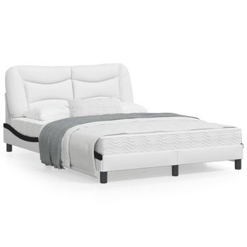 Cama Matrimonial | Cama Para Adultos | Estructura De Cama Con Cabecero Cuero Sintético Blanco Y Negro Cfw981503