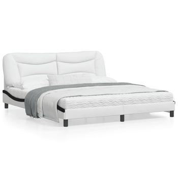 Cama Matrimonial | Cama Para Adultos | Estructura De Cama Con Cabecero Cuero Sintético Blanco Y Negro Cfw331140