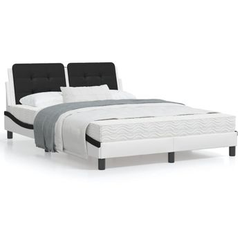 Cama Matrimonial | Cama Para Adultos | Estructura De Cama Con Cabecero Cuero Sintético Blanco Y Negro Cfw74633