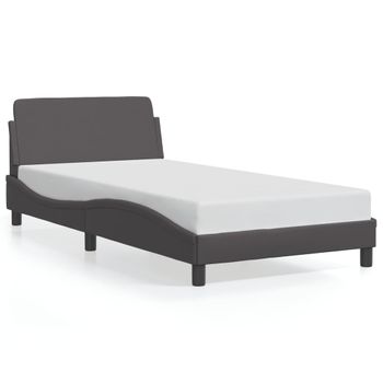 Cama Para Adulto | Cama Individual | Estructura De Cama Con Cabecero Cuero Sintético Gris 100x200 Cm Cfw834292