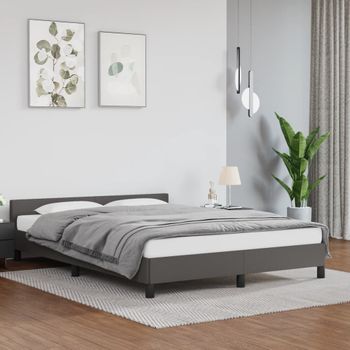 Cama Matrimonial | Cama Para Adultos | Estructura De Cama Con Cabecero Cuero Sintético Gris 140x190 Cm Cfw673638