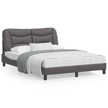 Cama Matrimonial | Cama Para Adultos | Estructura De Cama Con Cabecero Cuero Sintético Gris 140x190 Cm Cfw478155