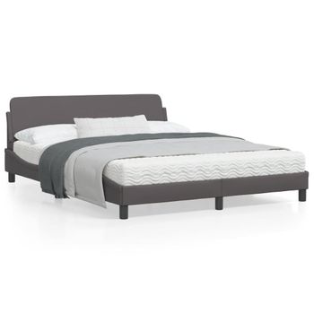 Cama Matrimonial | Cama Para Adultos | Estructura De Cama Con Cabecero Cuero Sintético Gris 160x200cm Cfw310731