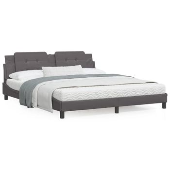 Cama Matrimonial | Cama Para Adultos | Estructura De Cama Con Cabecero Cuero Sintético Gris 180x200cm Cfw86044