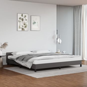 Cama Matrimonial | Cama Para Adultos | Estructura De Cama Con Cabecero Cuero Sintético Gris 200x200 Cm Cfw822009