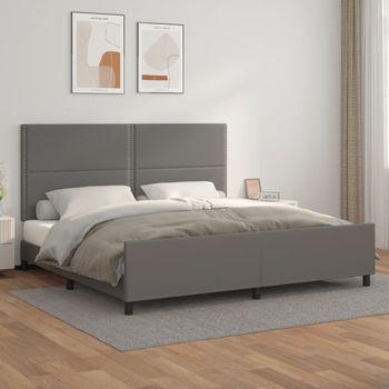 Cama Matrimonial | Cama Para Adultos | Estructura De Cama Con Cabecero Cuero Sintético Gris 200x200 Cm Cfw494107