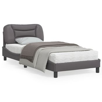 Cama Para Adulto | Cama Individual | Estructura De Cama Con Cabecero Cuero Sintético Gris 90x190 Cm Cfw534316