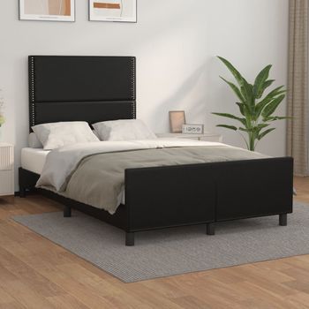 Cama Matrimonial | Cama Para Adultos | Estructura De Cama Con Cabecero Cuero Sintético Negro 120x200cm Cfw549613