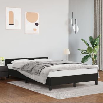 Cama Matrimonial | Cama Para Adultos | Estructura De Cama Con Cabecero Cuero Sintético Negro 120x200cm Cfw992390