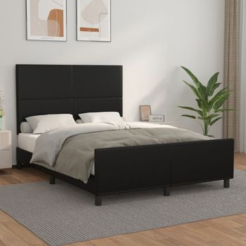 Cama Matrimonial | Cama Para Adultos | Estructura De Cama Con Cabecero Cuero Sintético Negro 140x200cm Cfw996453