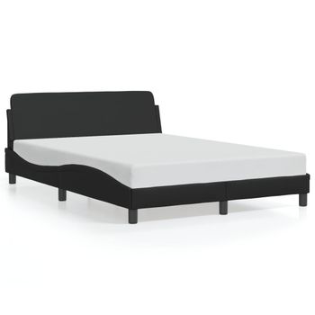 Cama Matrimonial | Cama Para Adultos | Estructura De Cama Con Cabecero Cuero Sintético Negro 140x200cm Cfw504377