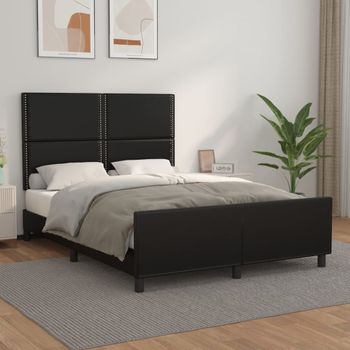 Cama Matrimonial | Cama Para Adultos | Estructura De Cama Con Cabecero Cuero Sintético Negro 140x200cm Cfw941960