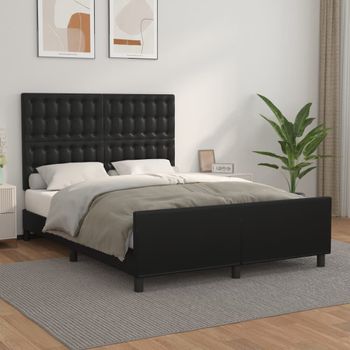 Cama Matrimonial | Cama Para Adultos | Estructura De Cama Con Cabecero Cuero Sintético Negro 140x200cm Cfw748659