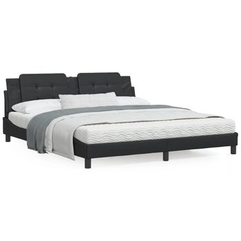 Cama Matrimonial | Cama Para Adultos | Estructura De Cama Con Cabecero Cuero Sintético Negro 180x200cm Cfw16541